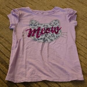 5/25 Girls' Pink Sequin 'Meow' Cat Graphic Tee Size 7